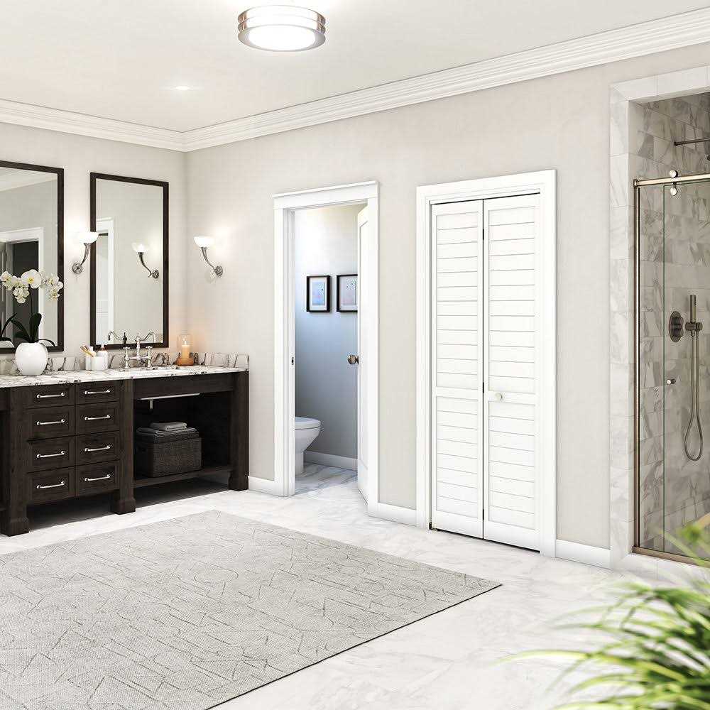 EightDoors 80 inch x Flat Louver White Prefinished Pine Wood Bifold Door with Hardware Included - Zenithce