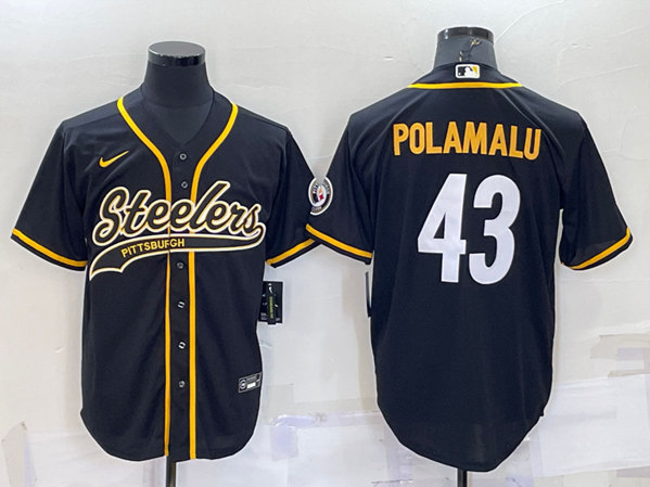 Pittsburgh Steelers #43 Troy Polamalu Black With Patch Cool Base Stitched Baseball Jersey - Zenithce