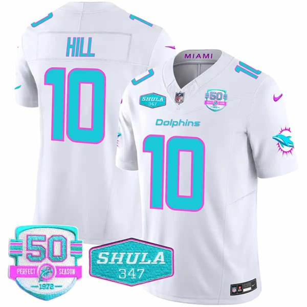 Miami Dolphins #10 Tyreek Hill White F.U.S.E. With 347 Shula Patch And 50th Perfect Season Patch Vapor Limited Stitched Jersey - Zenithce