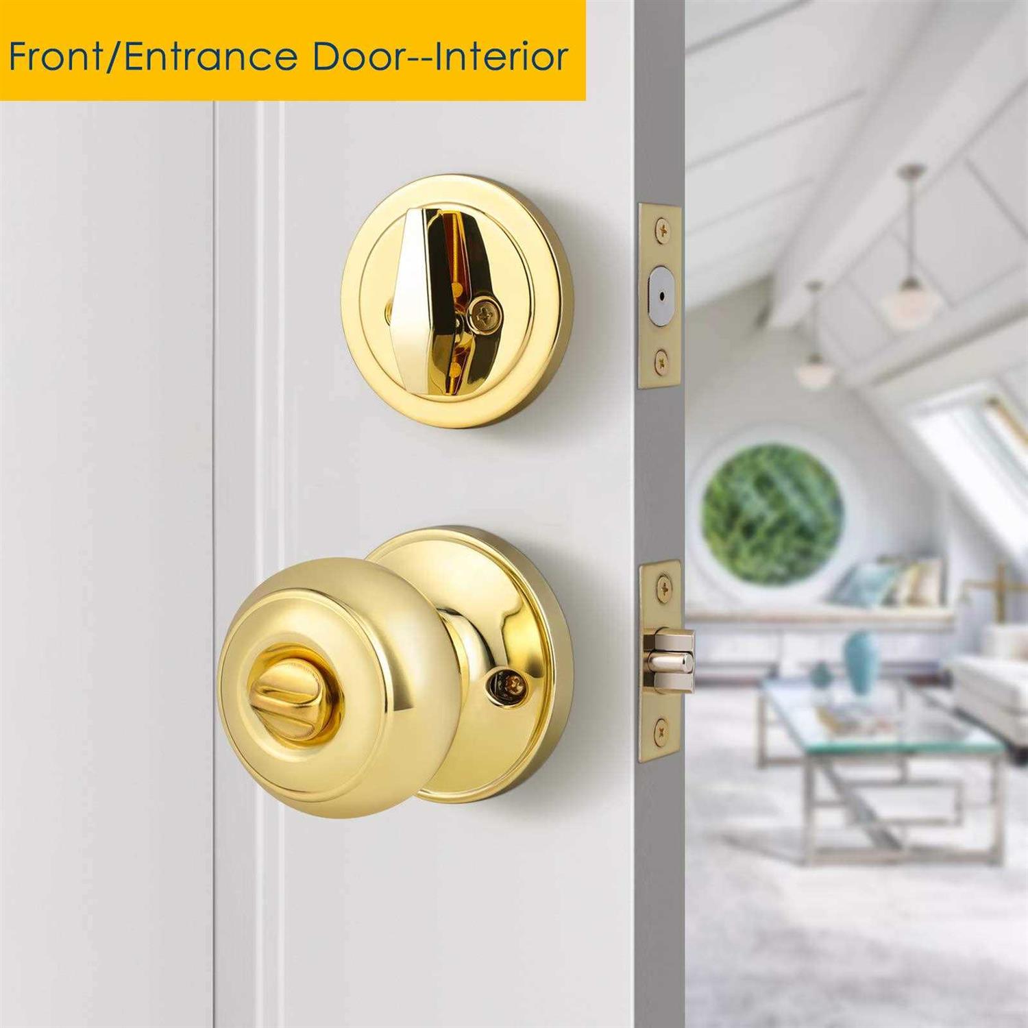 Keyed Alike Entry Door Knob and Single Cylinder Deadbolt Lock Combo Set, Front Door Entry Knobs Lockset and Deadbolt Combination Set - Zenithce