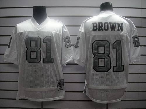 Mitchell And Ness Raiders #81 T.Brown White Silver No. Stitched Jersey - Zenithce