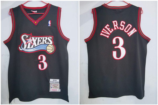 Philadelphia 76ers #3 Allen Iverson 1997-98 Black Hardwood Classics Soul Swingman Throwback Jersey - Zenithce