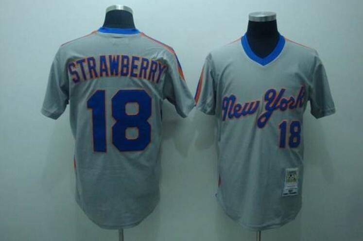 Mitchell And Ness Mets #18 Darryl Strawberry Stitched Grey Throwback Jersey - Zenithce