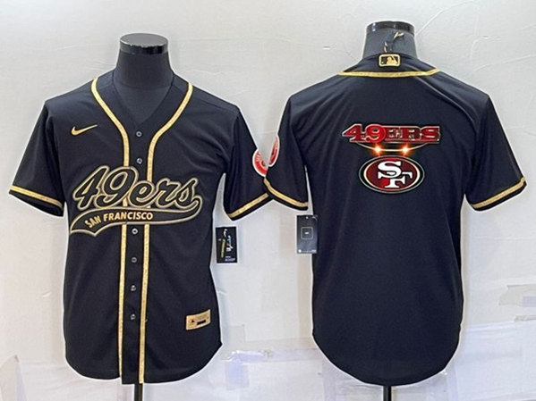 San Francisco 49ers Black Gold Team Big Logo With Patch Cool Base Stitched Baseball Jersey - Zenithce