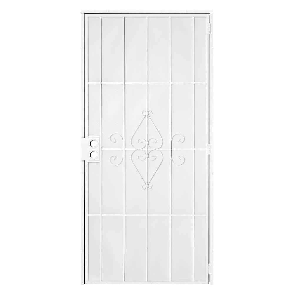 Titan 80 in. Su Casa White Surface Mount Outswing Steel Security Door with Expanded Metal Screen - Zenithce