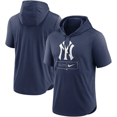 New York Yankees Navy Short Sleeve Pullover Hoodie - Zenithce