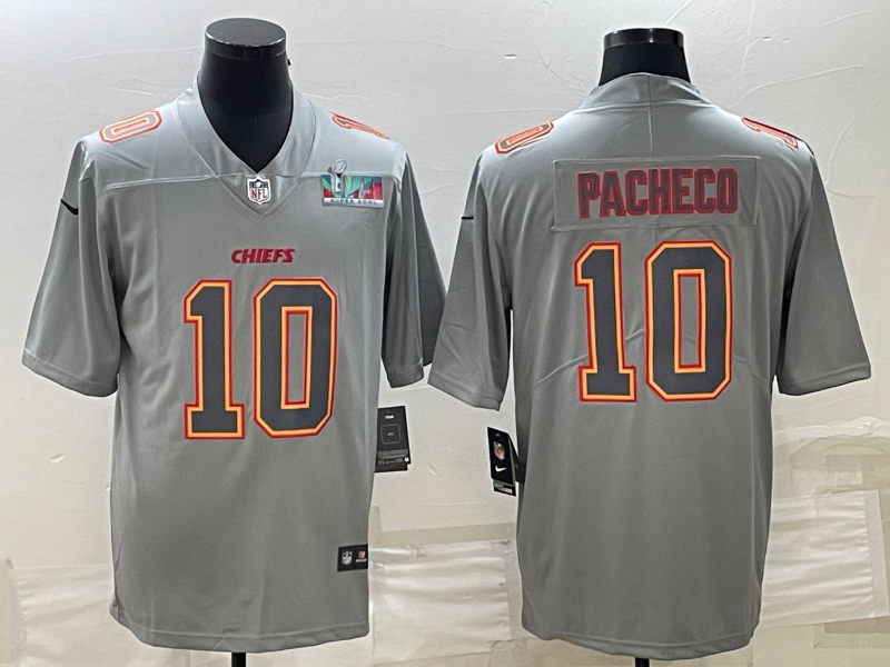 Kansas City Chiefs #10 Isiah Pacheco Gray Super Bowl LVII Patch Atmosphere Fashion Stitched Jersey - Zenithce