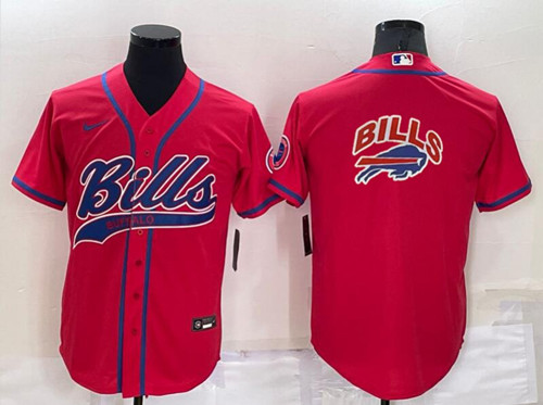 Buffalo Bills Red Team Big Logo With Patch Cool Base Stitched Baseball Jersey - Zenithce