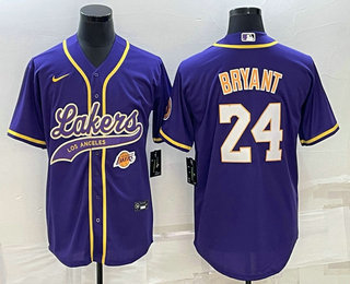 Los Angeles Lakers #24 Kobe Bryant Purple With Patch Cool Base Stitched Baseball Jerseys - Zenithce