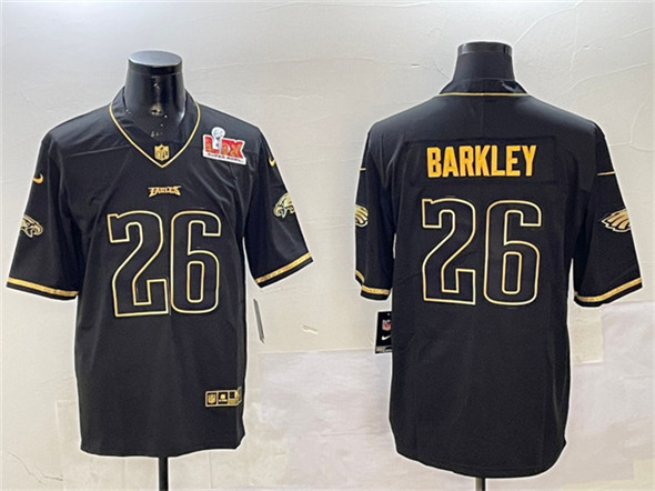 Philadelphia Eagles #26 Saquon Barkley Black Gold 2025 Super Bowl LIX Patch Salute To Service Vapor Untouchable Limited Stitched Jersey - Zenithce