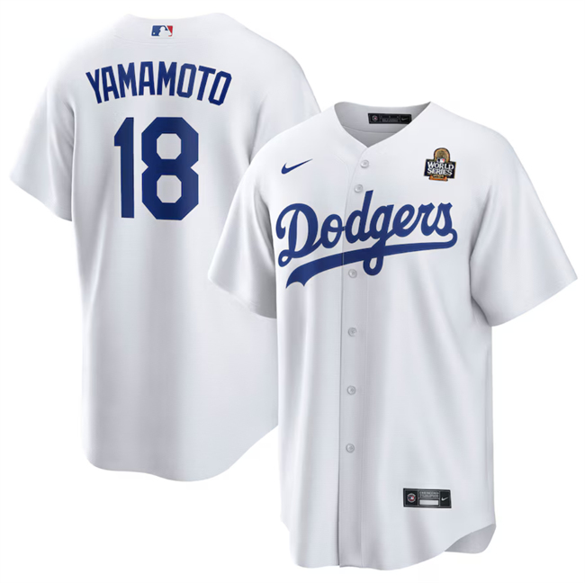 Los Angeles Dodgers #18 Yoshinobu Yamamoto White 2024 World Series Cool Base Stitched Jersey - Zenithce