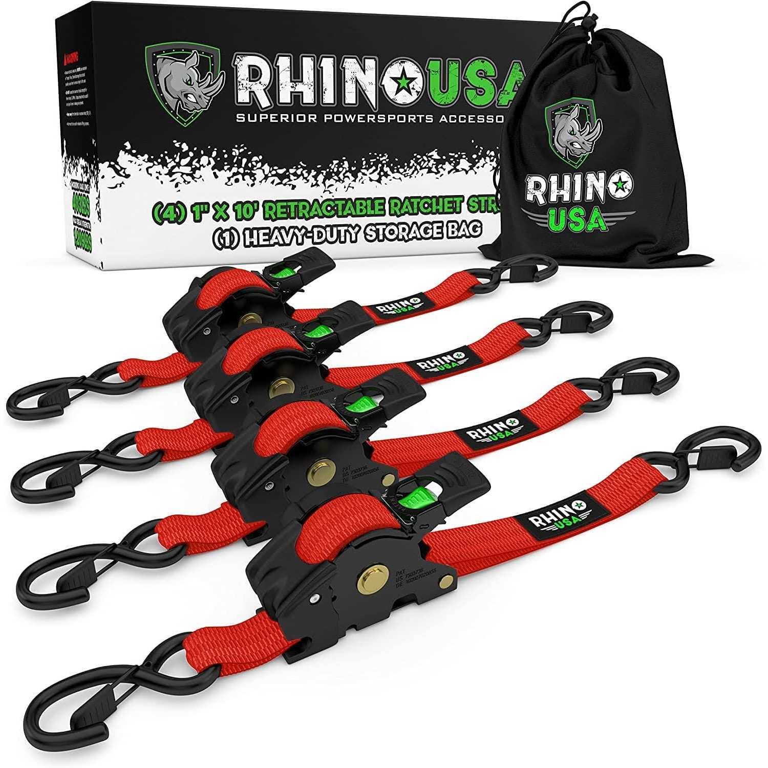 The Murrieta Rhino Holdco 127889 1 in. x 10 ft. Tie Down Ratchet Strap Red – Pack of 4 - Zenithce
