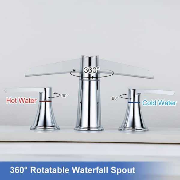 Rainlex Waterfall 8 in. Widespread Double handle Bathroom Faucet with Drain Assembly RX83005H - Zenithce