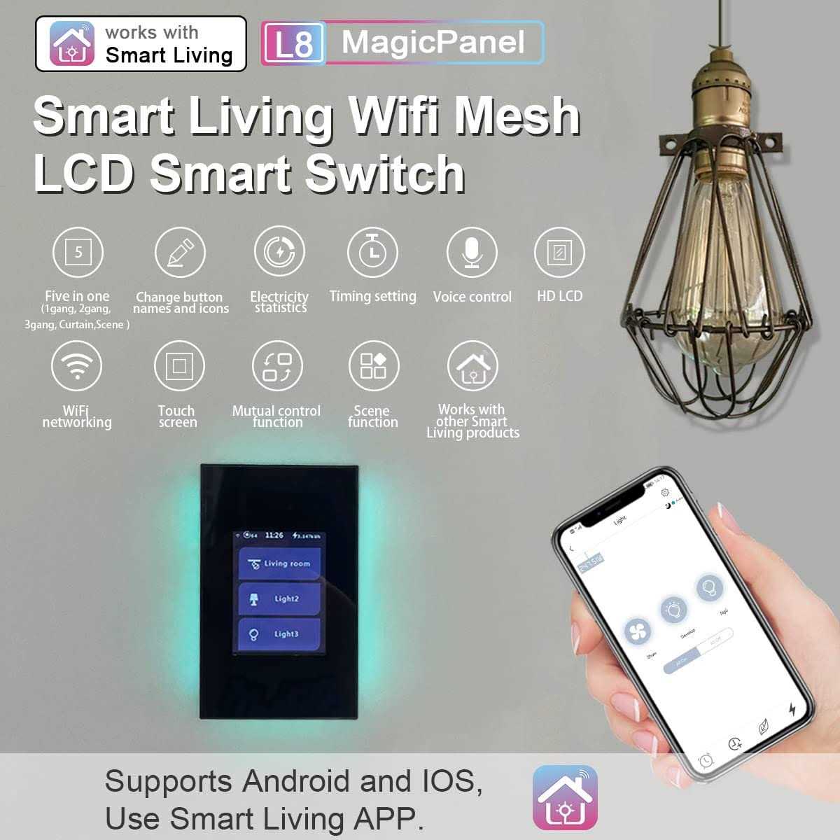 LANBON L8-HS-SL LCD Smart Light Switch for Whole House,5 1 Magic Panel by WiFi Mesh Never be Offline Alexa&Google Home&Siri&Home - Zenithce