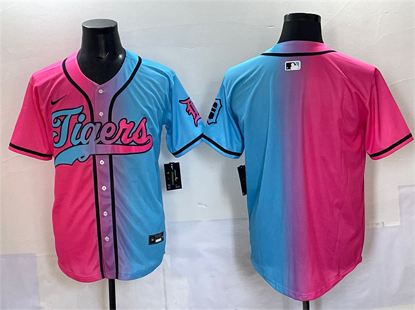 Detroit Tigers Blank Pink Blue Limited Stitched Jersey - Zenithce
