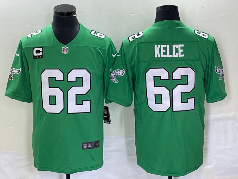 Philadelphia Eagles #62 Jason Kelce Green Vapor Limited With C Patch Stitched Jersey - Zenithce
