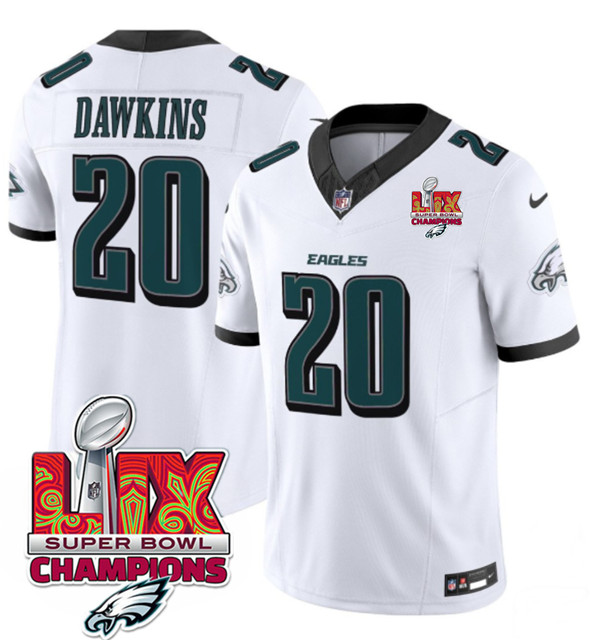 Philadelphia Eagles #20 Brian Dawkins White 2025 Eagles Logo Super Bowl LIX Patch New F.U.S.E. Vapor Untouchable Limited Stitched Jersey - Zenithce