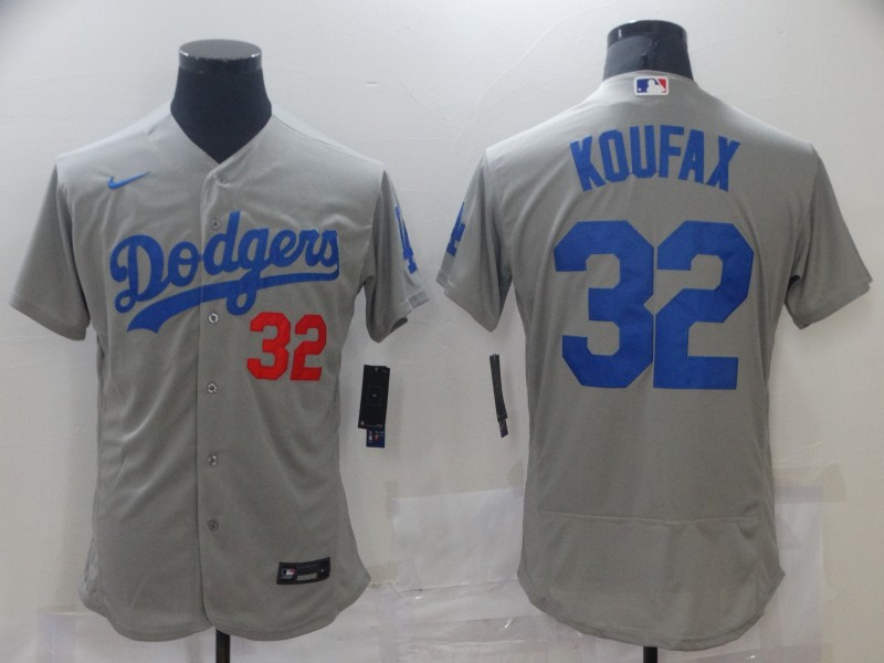 Los Angeles Dodgers #32 Sandy Koufax Grey Flex Base Sttiched Jersey - Zenithce