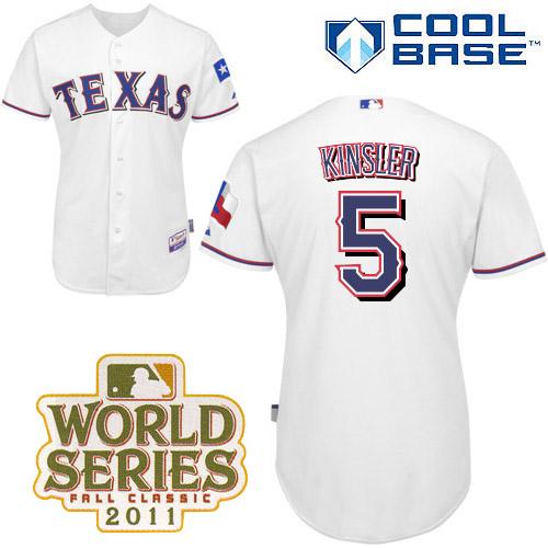 Rangers #5 Ian Kinsler White Cool Base 2011 World Series Patch Stitched Jersey - Zenithce