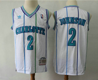Charlotte Hornets #2 Larry Johnson 1992-93 White Hardwood Classics Soul Swingman Throwback Jersey With Adidas - Zenithce