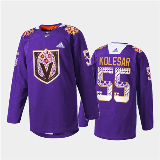 Vegas Golden Knights #55 Keegan Kolesar Purple Hispanic Heritage Warmup Stitched Jersey - Zenithce