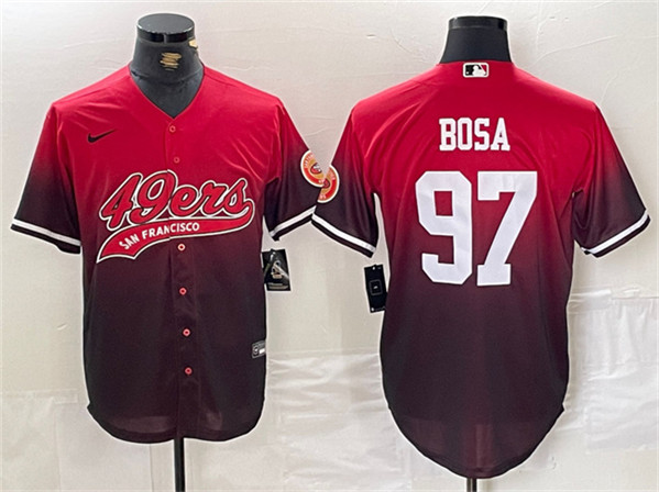 San Francisco 49ers #97 Nick Bosa Red Black With Patch Cool Base Stitched Jersey - Zenithce