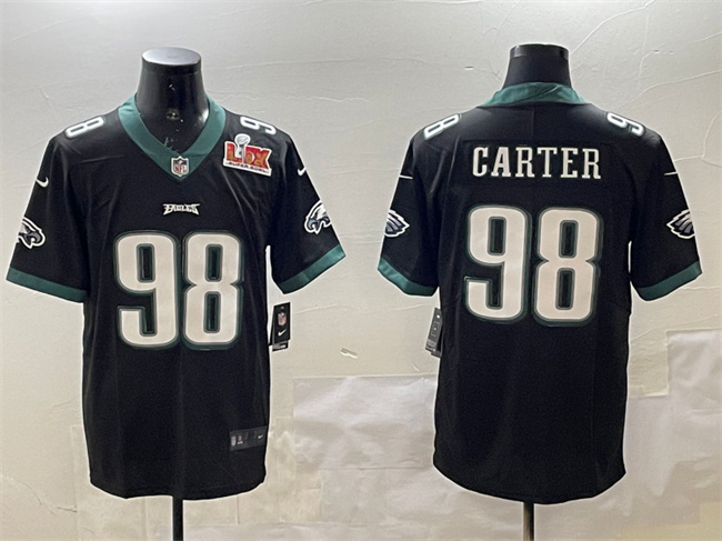 Philadelphia Eagles #98 Jalen Carter Black 2025 Super Bowl LIX Patch Vapor Untouchable Limited Stitched Jersey - Zenithce