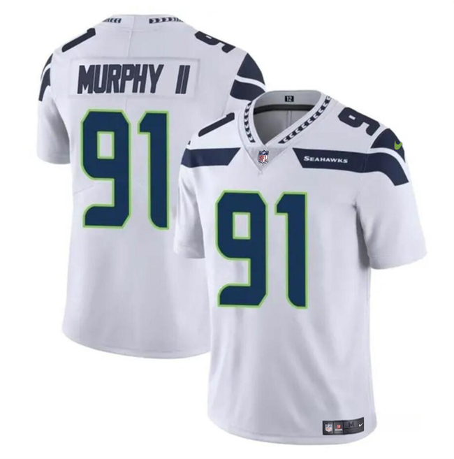 Seattle Seahawks #91 Byron Murphy II White 2024 Draft Vapor Limited Stitched Jersey - Zenithce