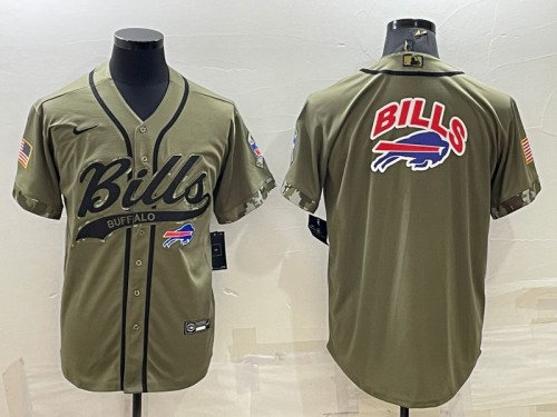 Buffalo Bills Olive Salute To Service Team Big Logo Cool Base Stitched Baseball Jersey - Zenithce