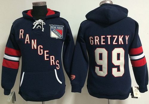 New York Rangers #99 Wayne Gretzky Navy Blue Women's Old Time Heidi NHL Hoodie - Zenithce