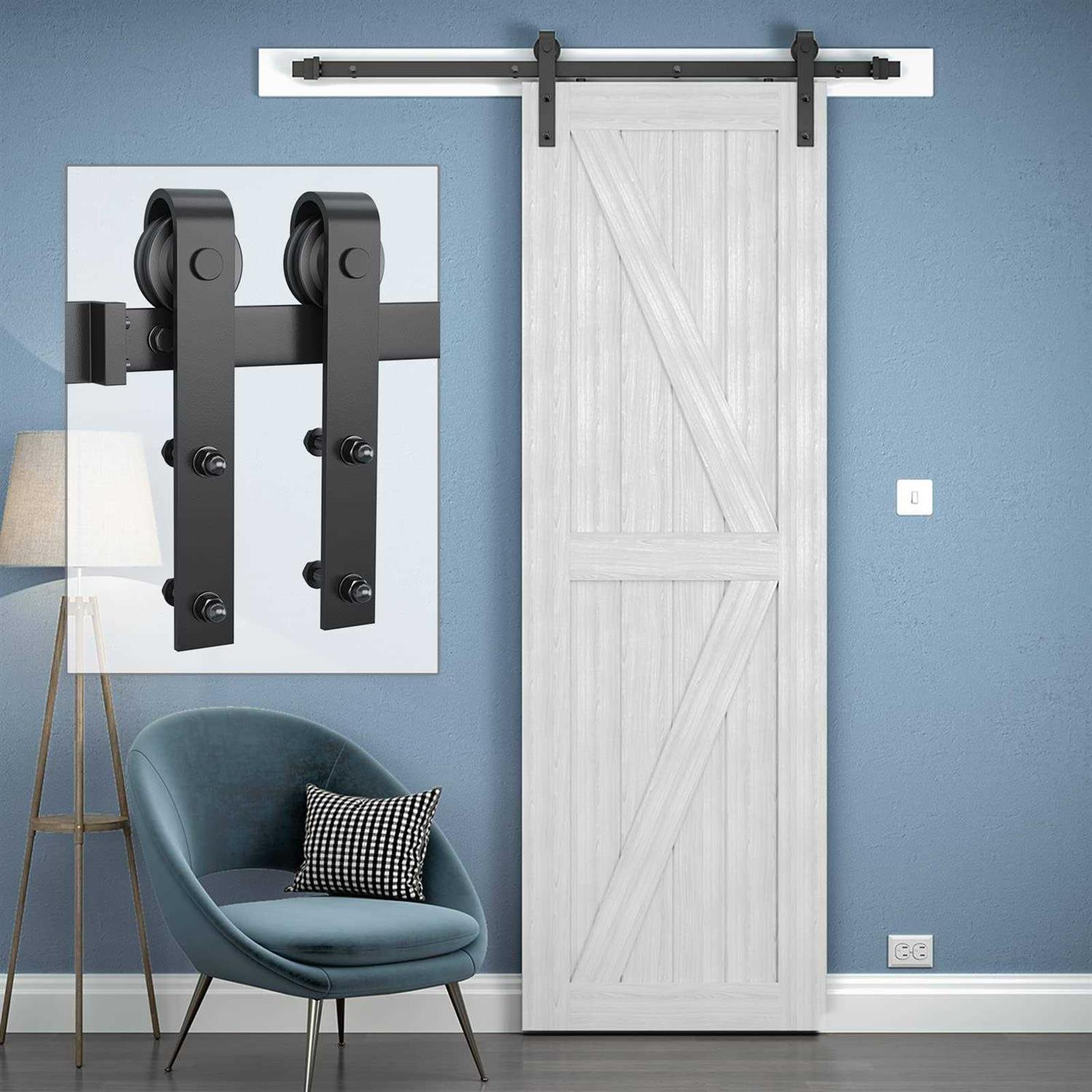 Genius Iron 6.6FT Single Barn Door Hardware Classic Design Standard Track with Upgraded Nylon Bearings - Zenithce