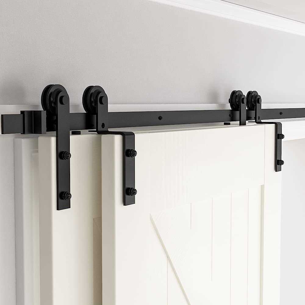 SKYSEN 6FT Heavy Duty Sliding Barn Door Hardware Single Track Bypass Double Door Kit - Zenithce