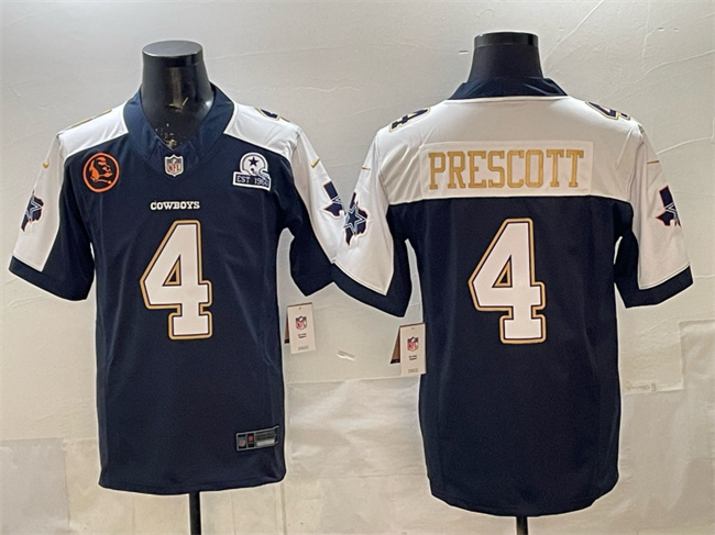 Dallas Cowboys #4 Dak Prescott Navy F.U.S.E. With John Madden Patch Established In 1960 Patch Thanksgiving Vapor Limited Stitched Jersey - Zenithce