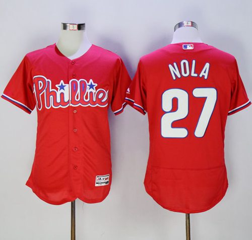 Phillies #27 Aaron Nola Red Flexbase Authentic Collection Stitched Jersey - Zenithce