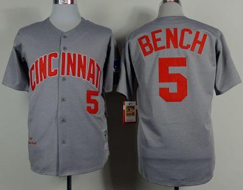 Mitchell And Ness 1969 Reds #5 Johnny Bench Grey Throwback Stitched Jersey - Zenithce