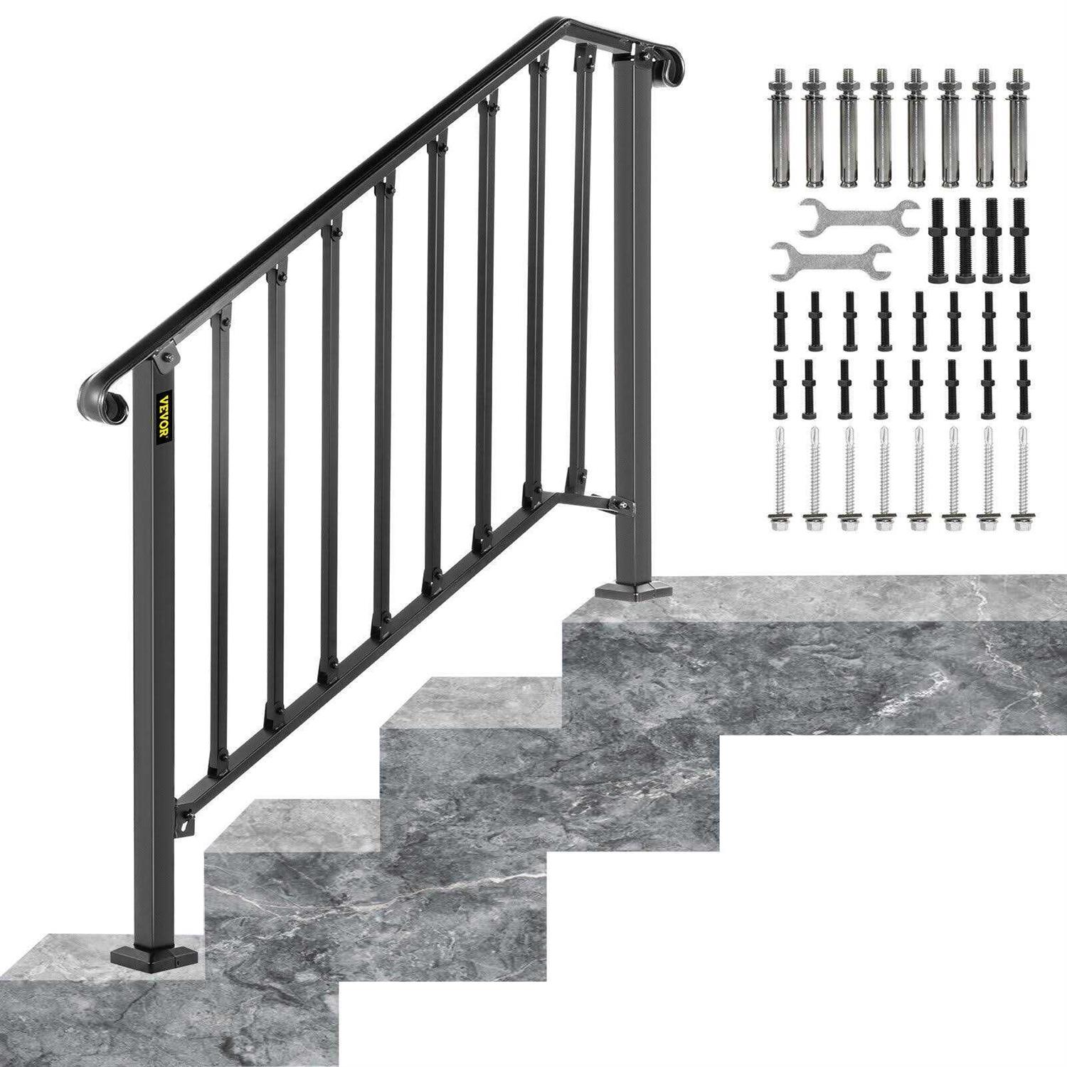 VEVOR Handrails for Outdoor Steps 1-4 Adjustabel Steps Outdoor Stair Railing Wrought Iron Handrail Flexible Porch Railing - Zenithce