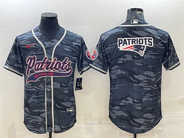 New England Patriots Gray Camo Team Big Logo With Patch Cool Base Stitched Baseball Jersey - Zenithce