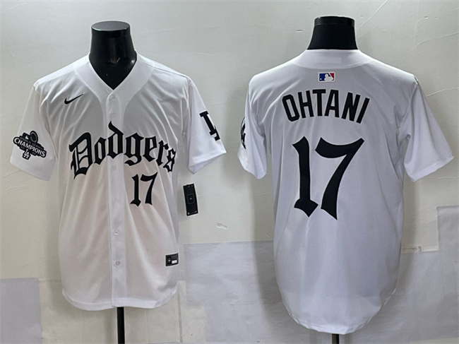 Los Angeles Dodgers #17 Shohei Ohtani White 2025 LA Gothic Style With 2024 World Series Champions Patch Vapor Premier Limited Stitched Jersey - Zenithce