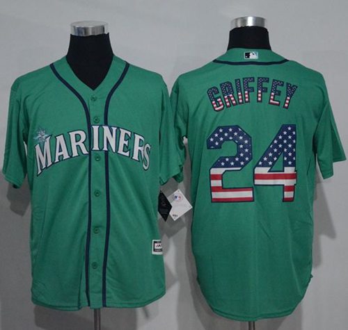 Mariners #24 Ken Griffey Green USA Flag Fashion Stitched Jersey - Zenithce