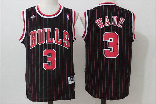 Chicago Bulls #3 Dwyane Wade Black Pinstripe Revolution 30 Swingman Adidas Jersey - Zenithce