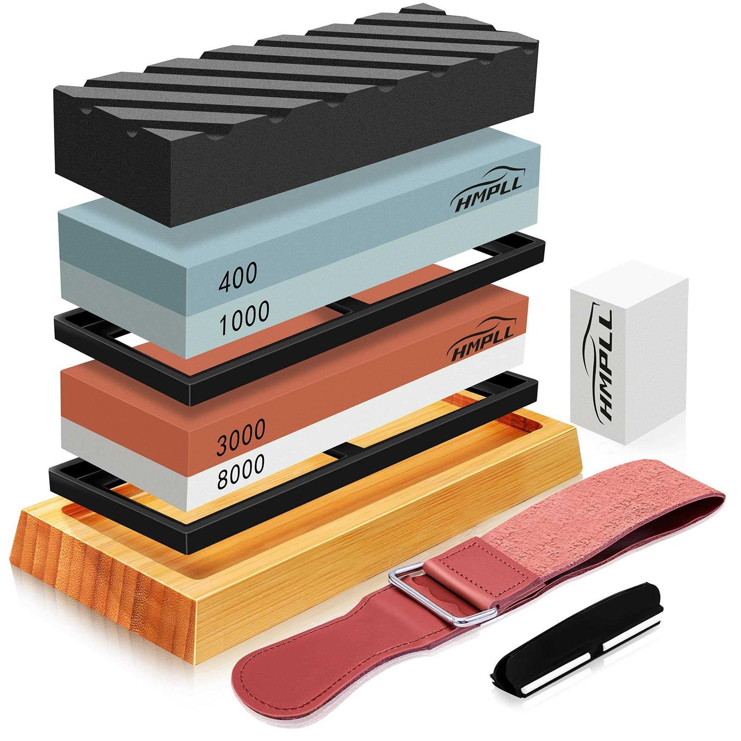 Knife Sharpening Kit 400/1000 3000/8000 Grit Japanese Whetstone Sharpener set for knives with Non-slip Rubber Base Angle Guide Flattening wet - Zenithce
