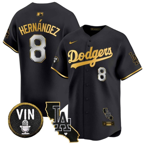 Los Angeles Dodgers #8 Enrique Hernández Black Gold Vin California Patch Vapor Premier Limited Stitched Jersey - Zenithce