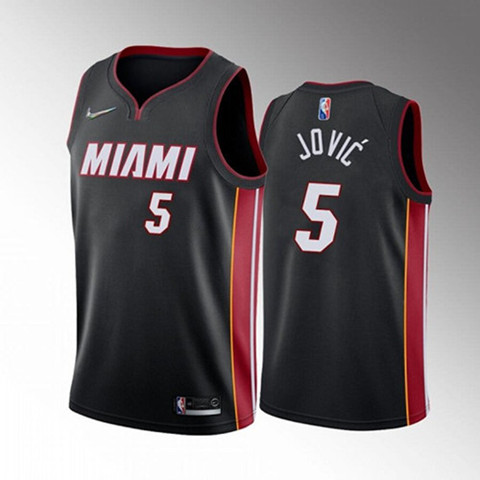 Miami Heat #5 Nikola Jovic 2022 Black Icon Edition 75th Anniversary Stitched Jersey - Zenithce