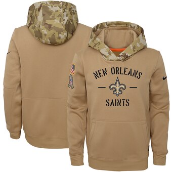 Youth New Orleans Saints Khaki 2019 Salute To Service Therma Pullover Hoodie - Zenithce