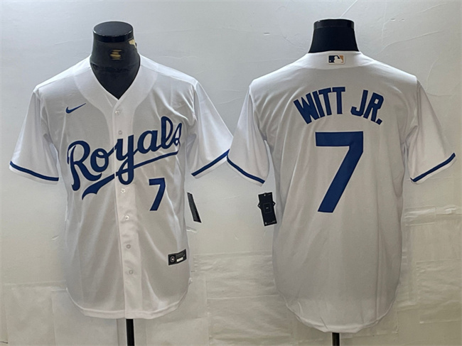 Kansas City Royals #7 Bobby Witt Jr. White With Patch Cool Base Stitched Jersey - Zenithce