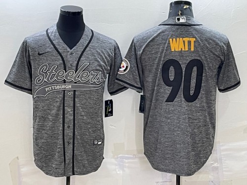 Pittsburgh Steelers #90 T.J. Watt Gray With Patch Cool Base Stitched Jersey - Zenithce