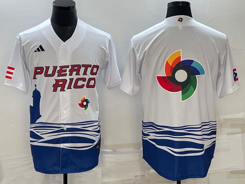 Puerto Rico 2023 White World Big Logo Classic Stitched Jersey - Zenithce