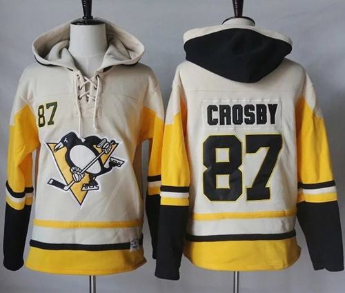 Penguins #87 Sidney Crosby Cream Gold Sawyer Hooded Sweatshirt Stitched Jersey - Zenithce
