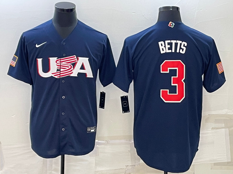 USA #3 Mookie Betts 2023 Navy World Classic Stitched Jersey - Zenithce