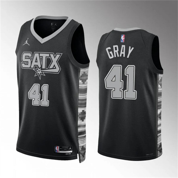 San Antonio Spurs #41 Raiquan Gray Black Statement Edition Stitched Jersey - Zenithce